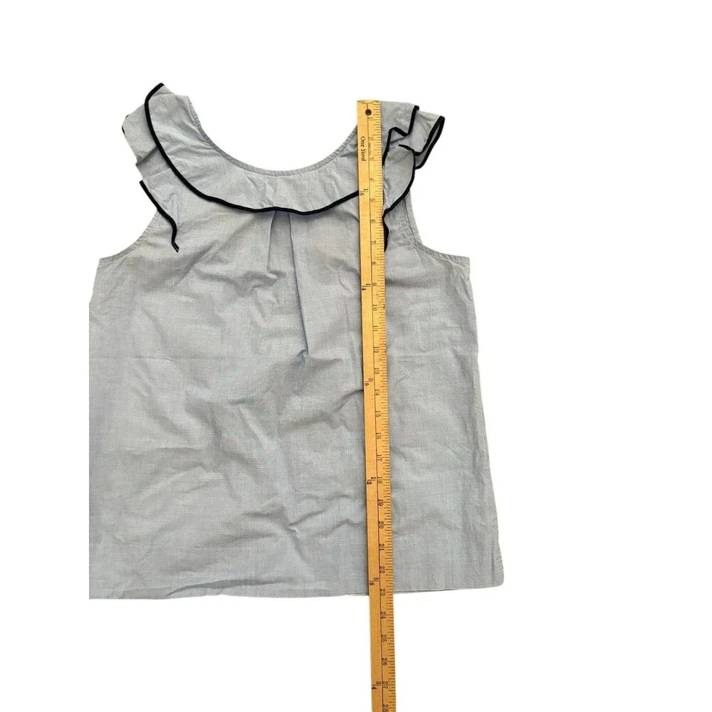 J. Crew Pleated Ruffle Cap Sleeve Top Women's Sz 4 Chambray BlueTrim Square Back